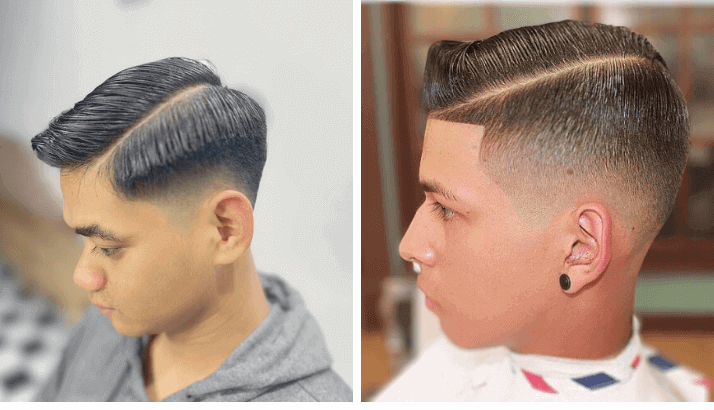 Comb Over Fade with Sharp Side Part.