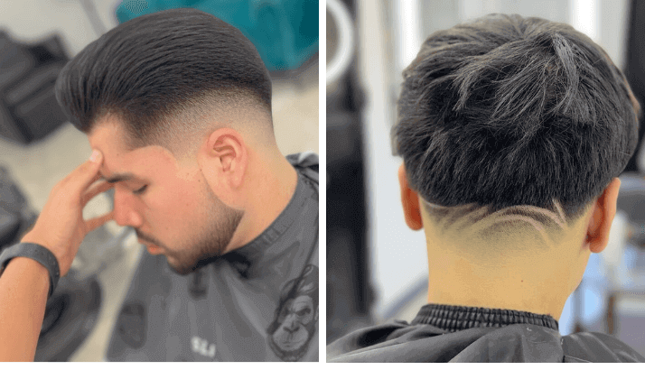 Comb Over Fade with Shaved Line for Long Hair