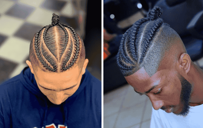 Patterned Cornrows with High Skin Fade