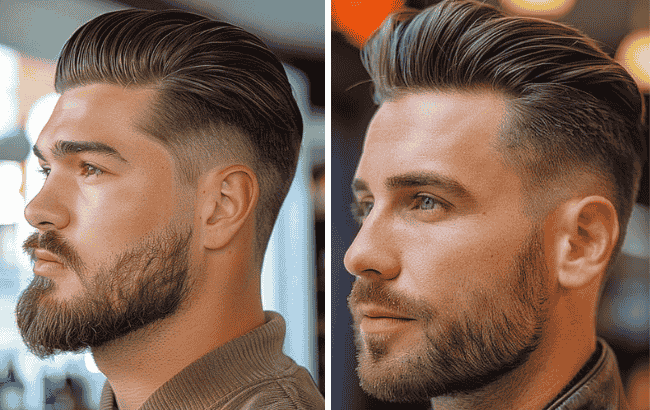 Slick Back Haircut with Mid Fade