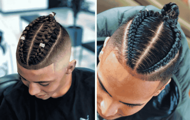 Two Braids With Fade And Bun